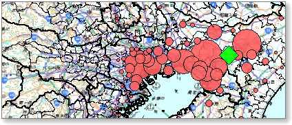 関東地方各市区町村からの通勤先分布図(2010年)ぱらぱら地図